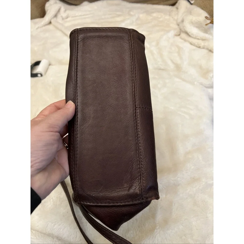 Vntg FRYE  Leather  Bag Purse Brown Side Pocket W Zipper Hobo Shoulder Rectangle